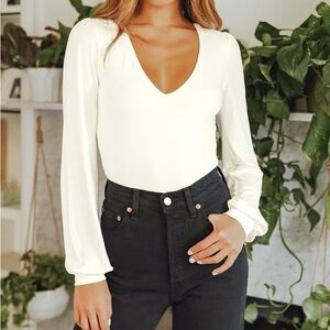 Ivory V-Neck Balloon Sleeve Bodysuit XL